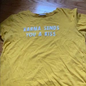 Zara yellow tee “karma send you a kiss” medium